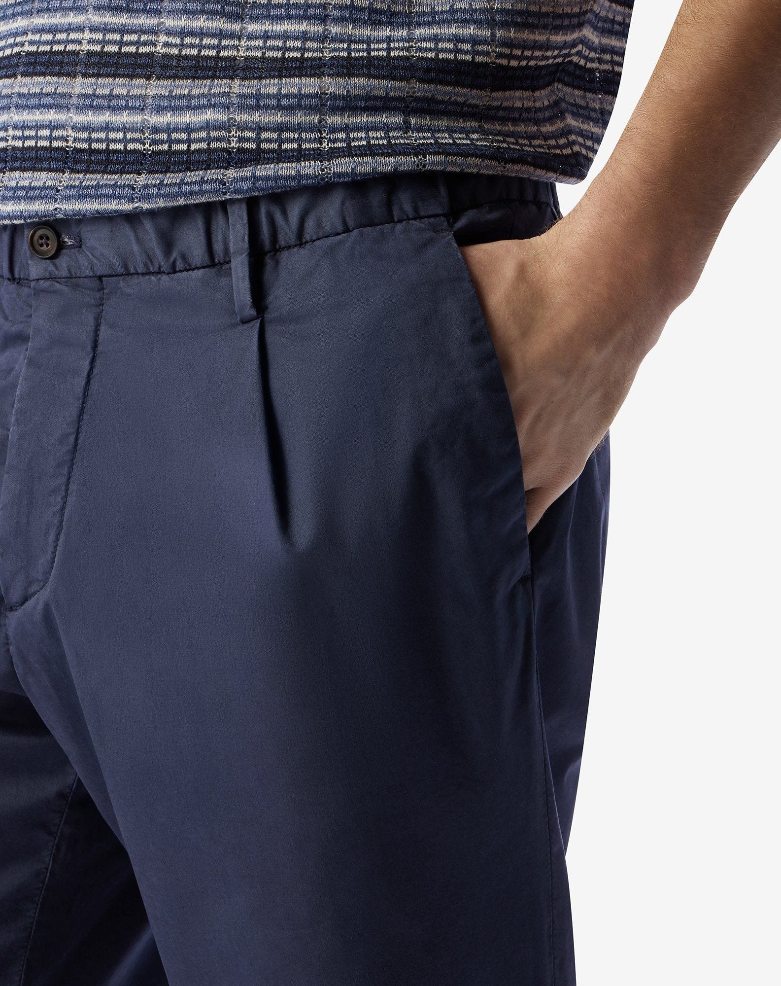 Navy blue stretch cotton satin trousers - 4