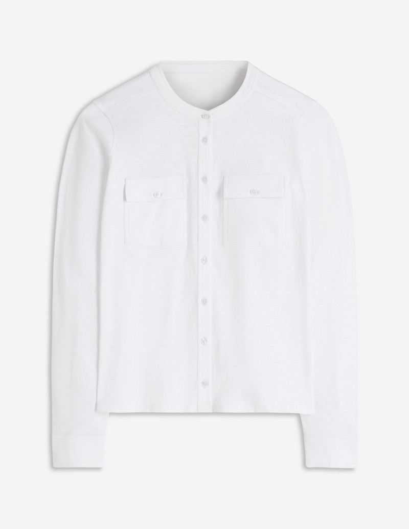Topstitched Pocket Shirt-White 1