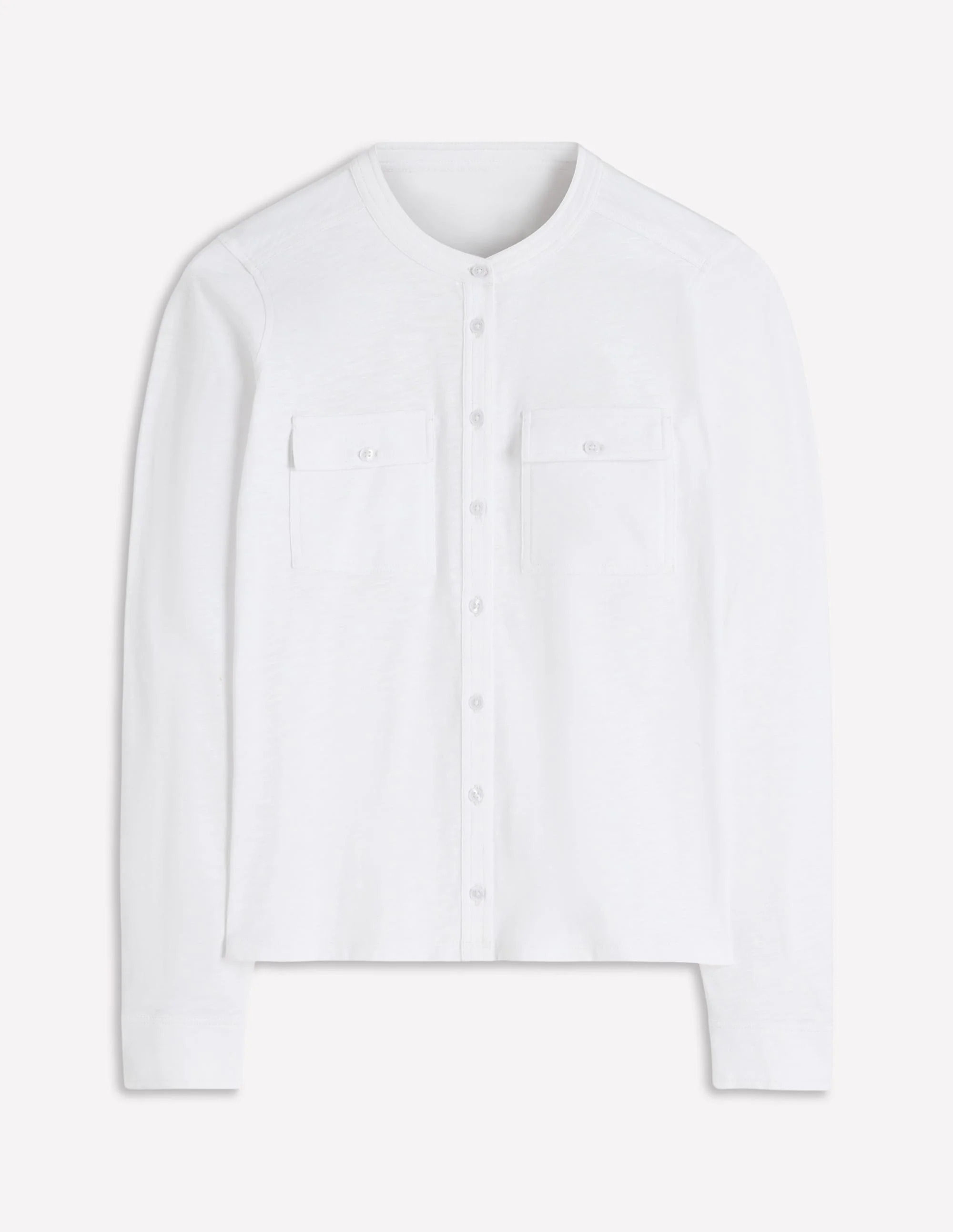 Topstitched Pocket Shirt-White - 1