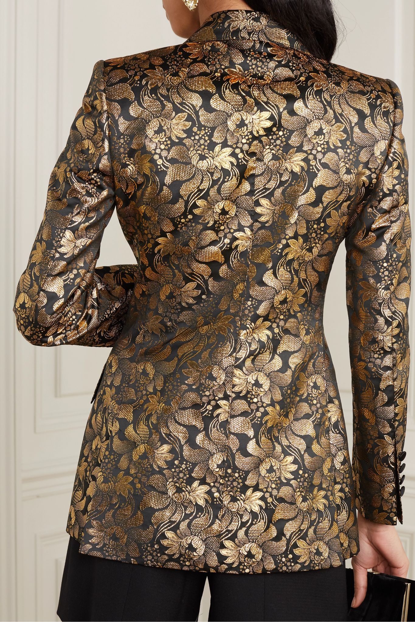 Double-breasted metallic floral-jacquard blazer - 4