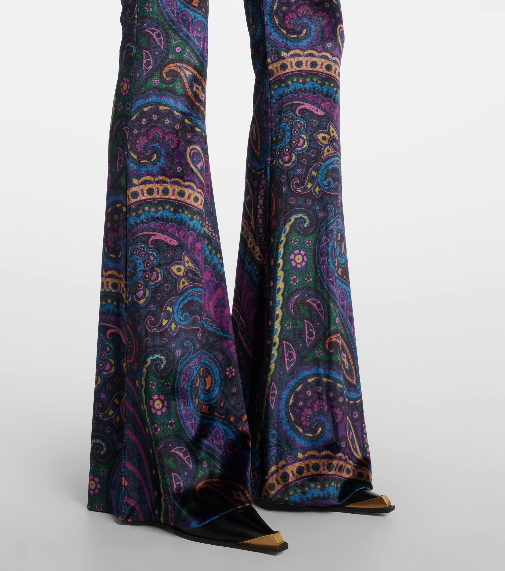 Printed high-rise velvet flared pants - 5