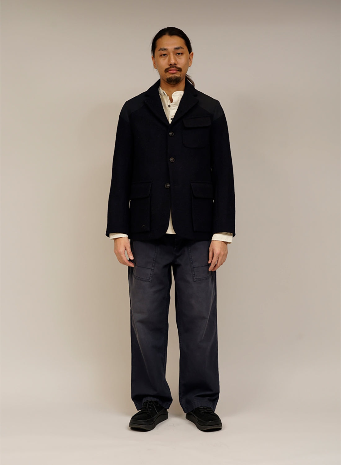 Nigel Cabourn Tenzing Jacket Harris Tweed Ventile in Black Navy 