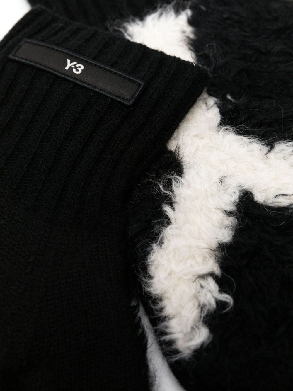 logo-patch faux-shearling-trim gloves - 2