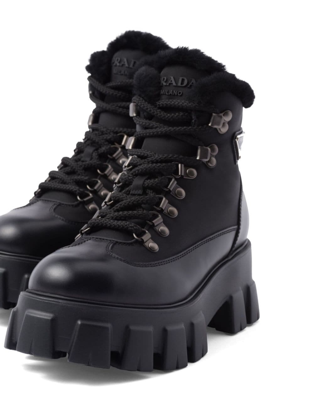 triangle-logo leather combat boots - 5