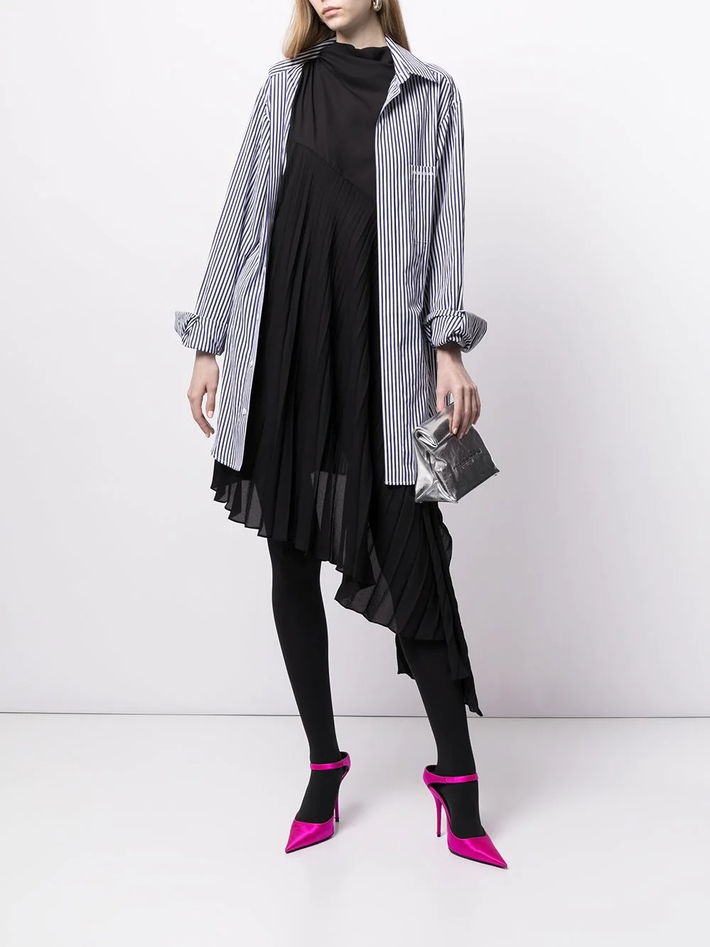 Twisted layered shirt-effect asymmetric dress - 2