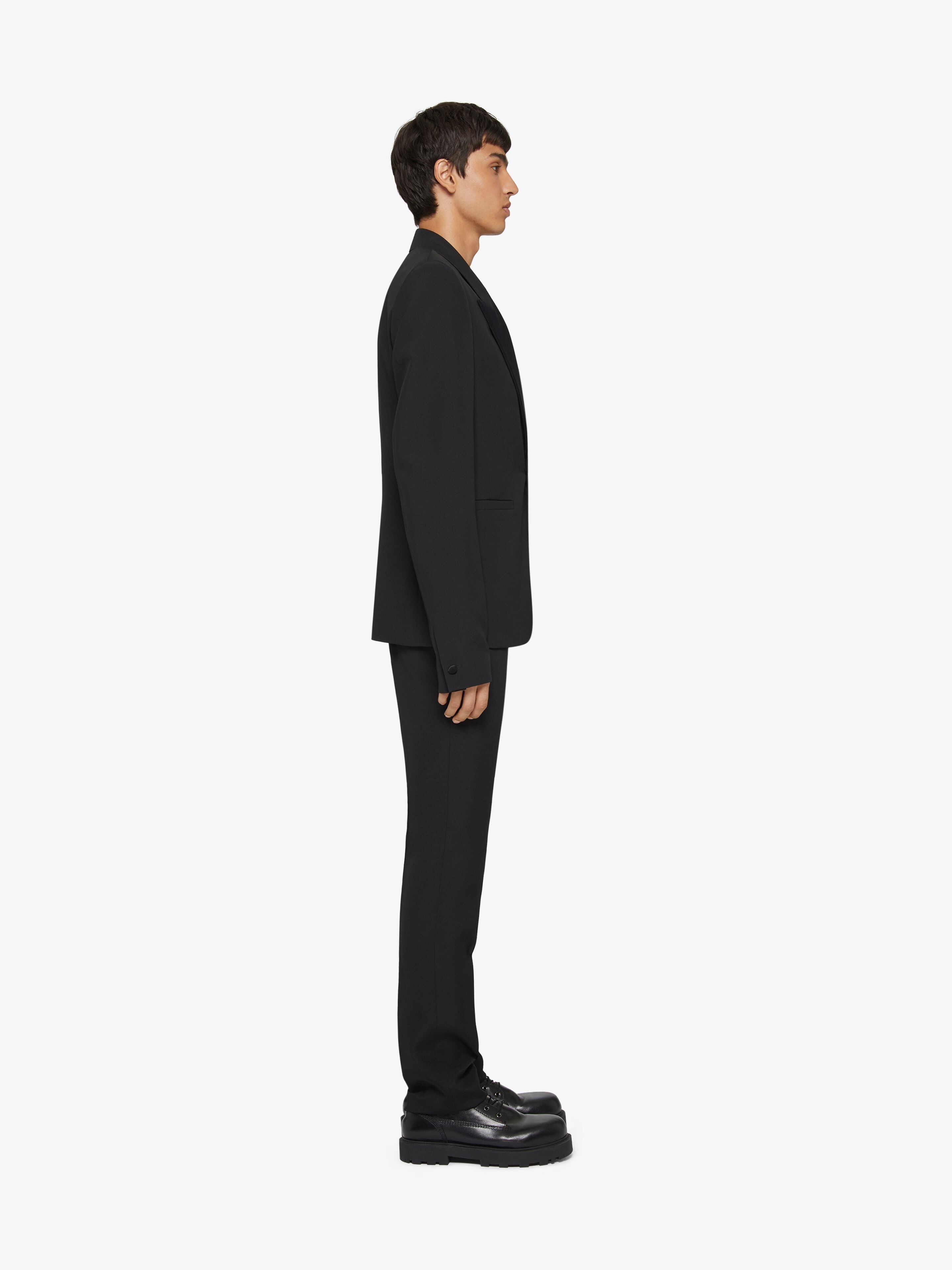 SLIM FIT TAILORED PANTS IN WOOL WITH SATIN - 3
