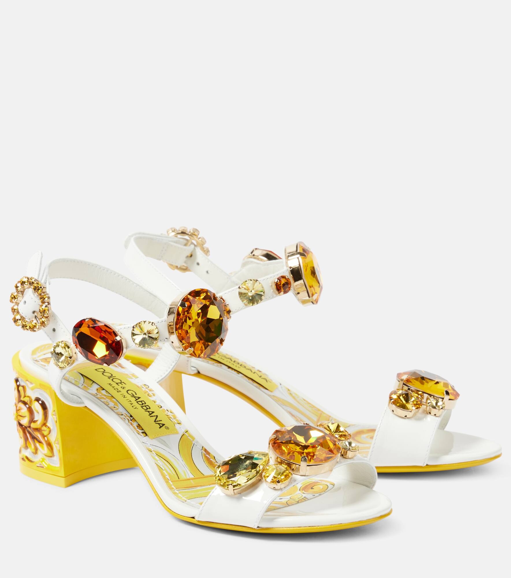 Majolica embellished patent leather sandals - 1