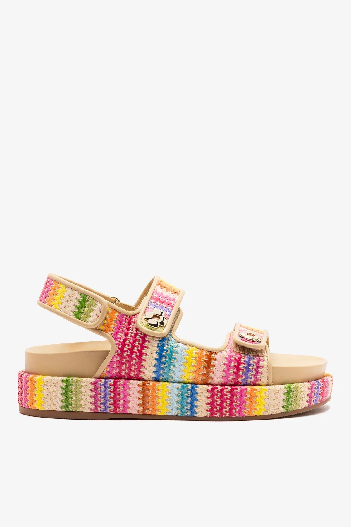 Jetty Sandal In Pink Raffia Lace and Beige Leather - 1