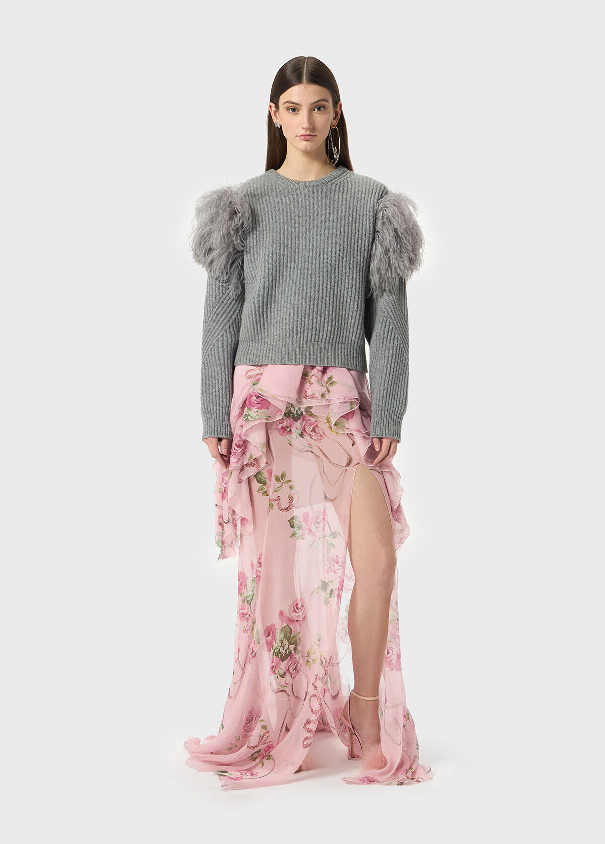PRINTED SILK CREPONNE SKIRT WITH RUFFLES - 5