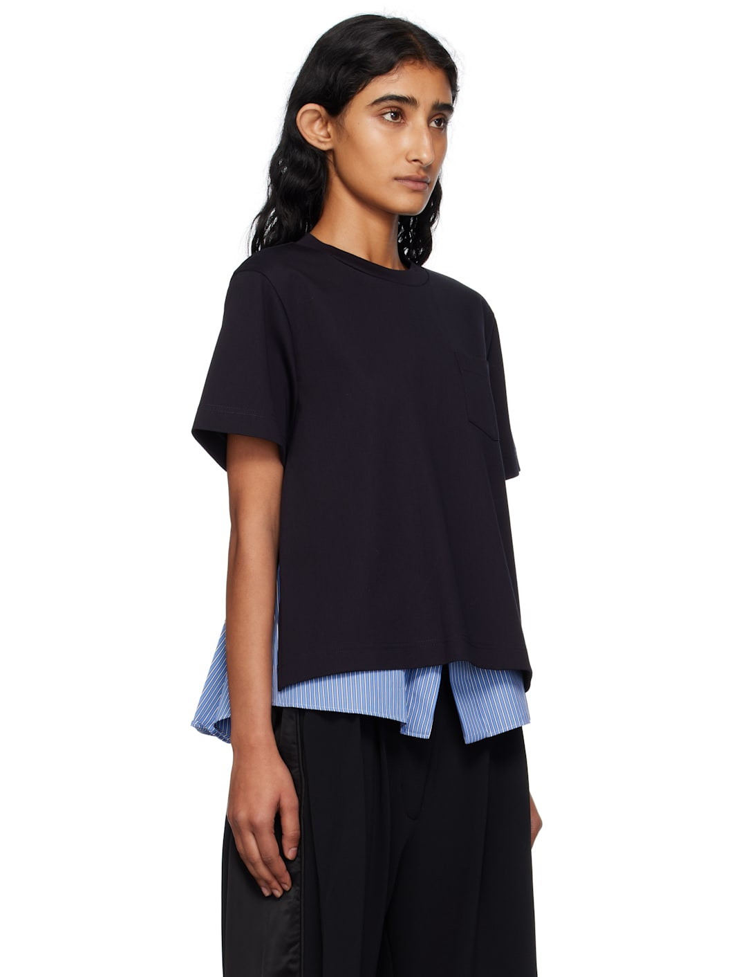 Navy Poplin & Cotton Jersey T-shirt - 2