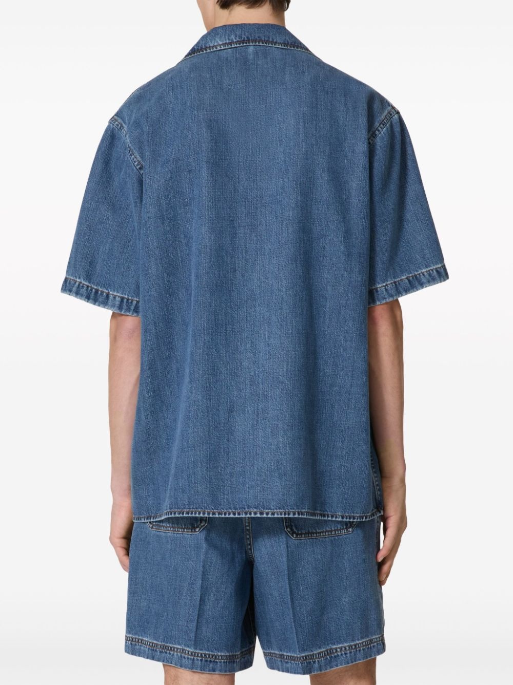 V-detail denim bowling shirt - 4