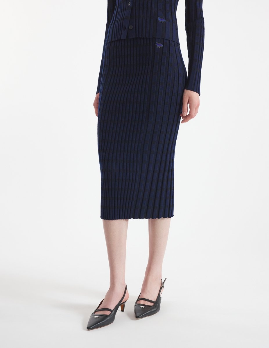CHECKED RIBBED MIDI SKIRT - 3