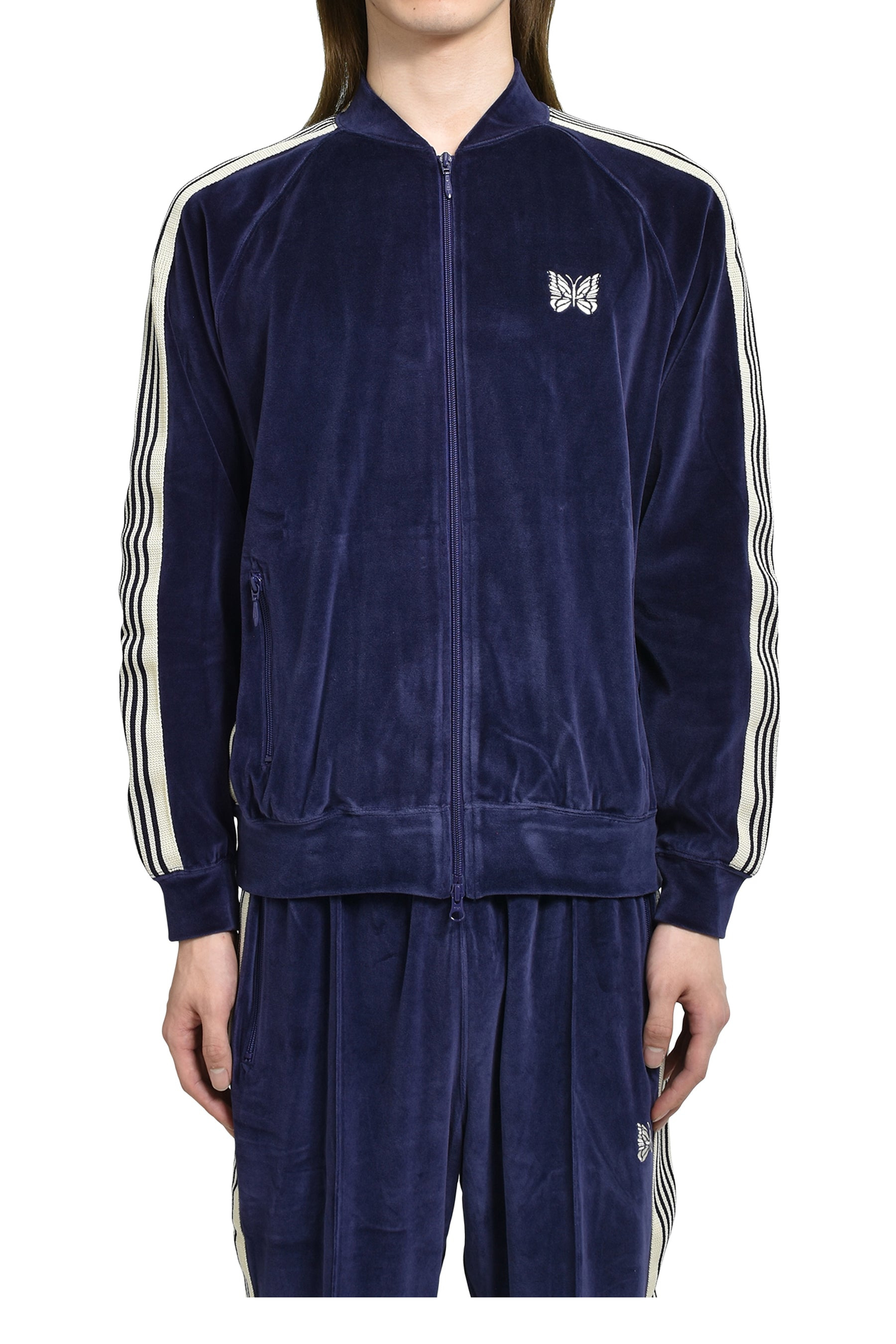 RIB COLLAR TRACK JACKET - C/PE VELOUR / NVY - 1