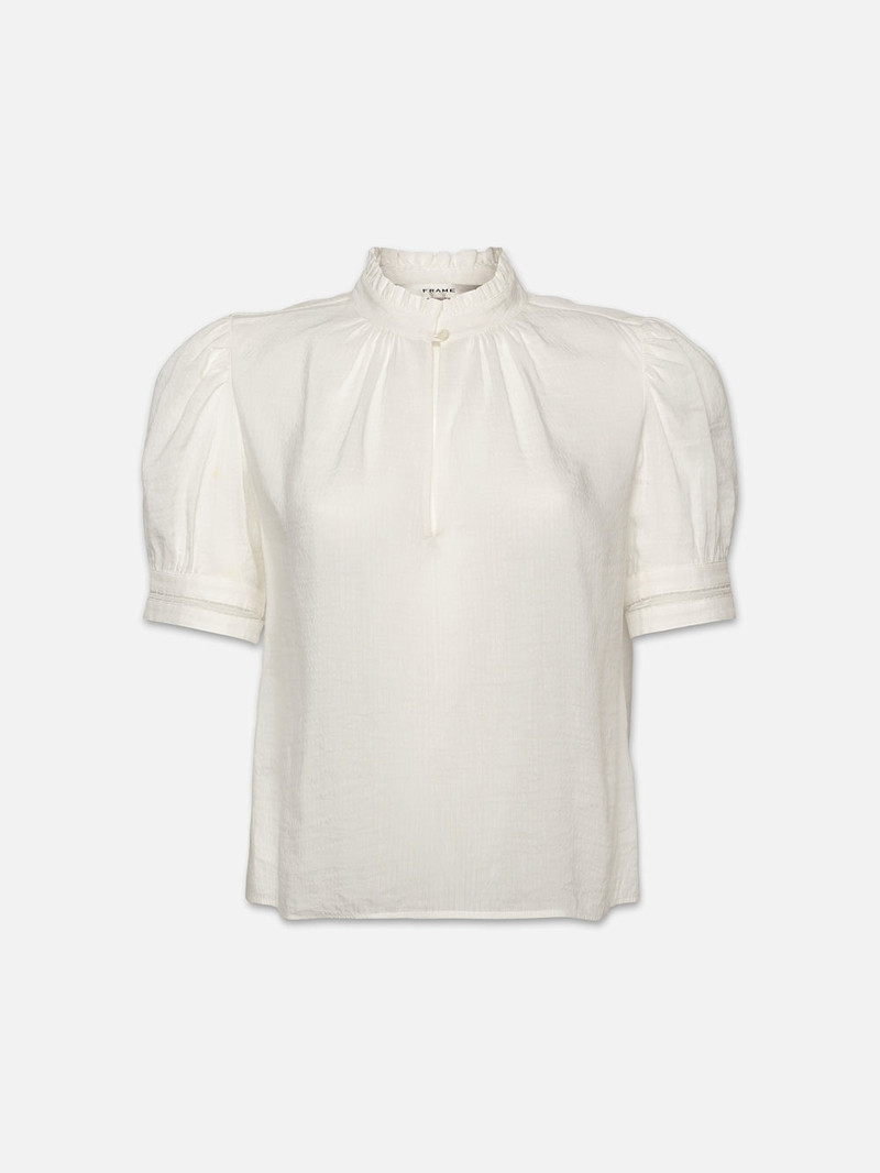 Ruffle Collar Inset Lace Top in White - 1