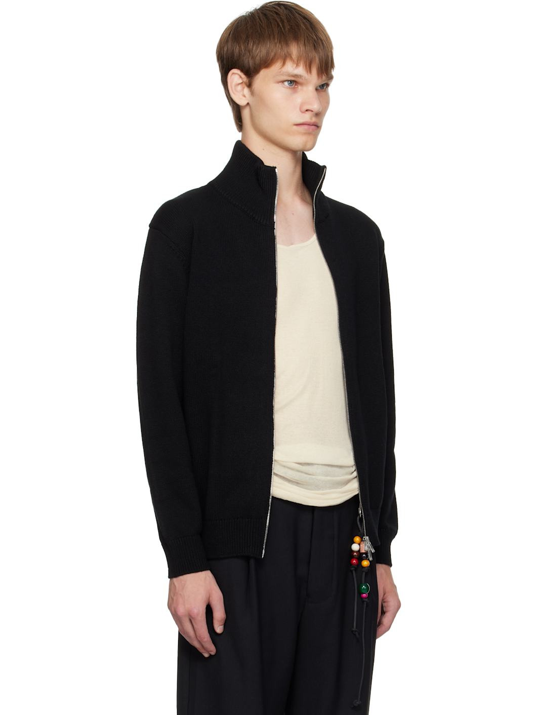 Black Zip Up Funnel Cardigan - 2