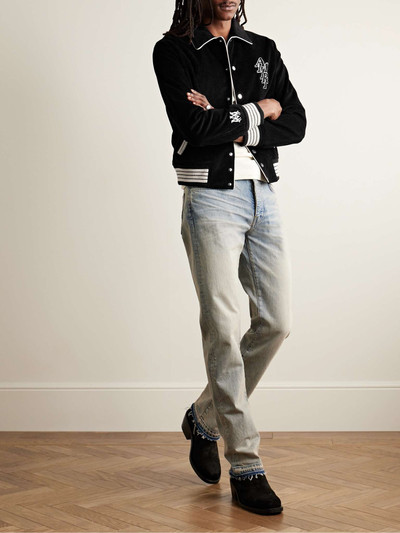 AMIRI Logo-Appliquéd Leather-Trimmed Cotton-Blend Corduroy Varsity Jacket outlook