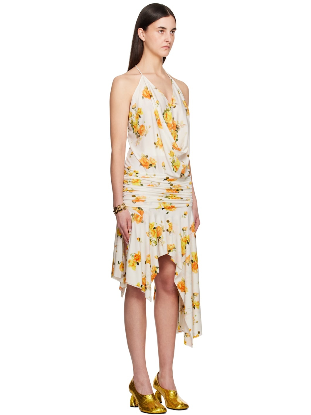 White & Orange Strap Midi Dress - 2