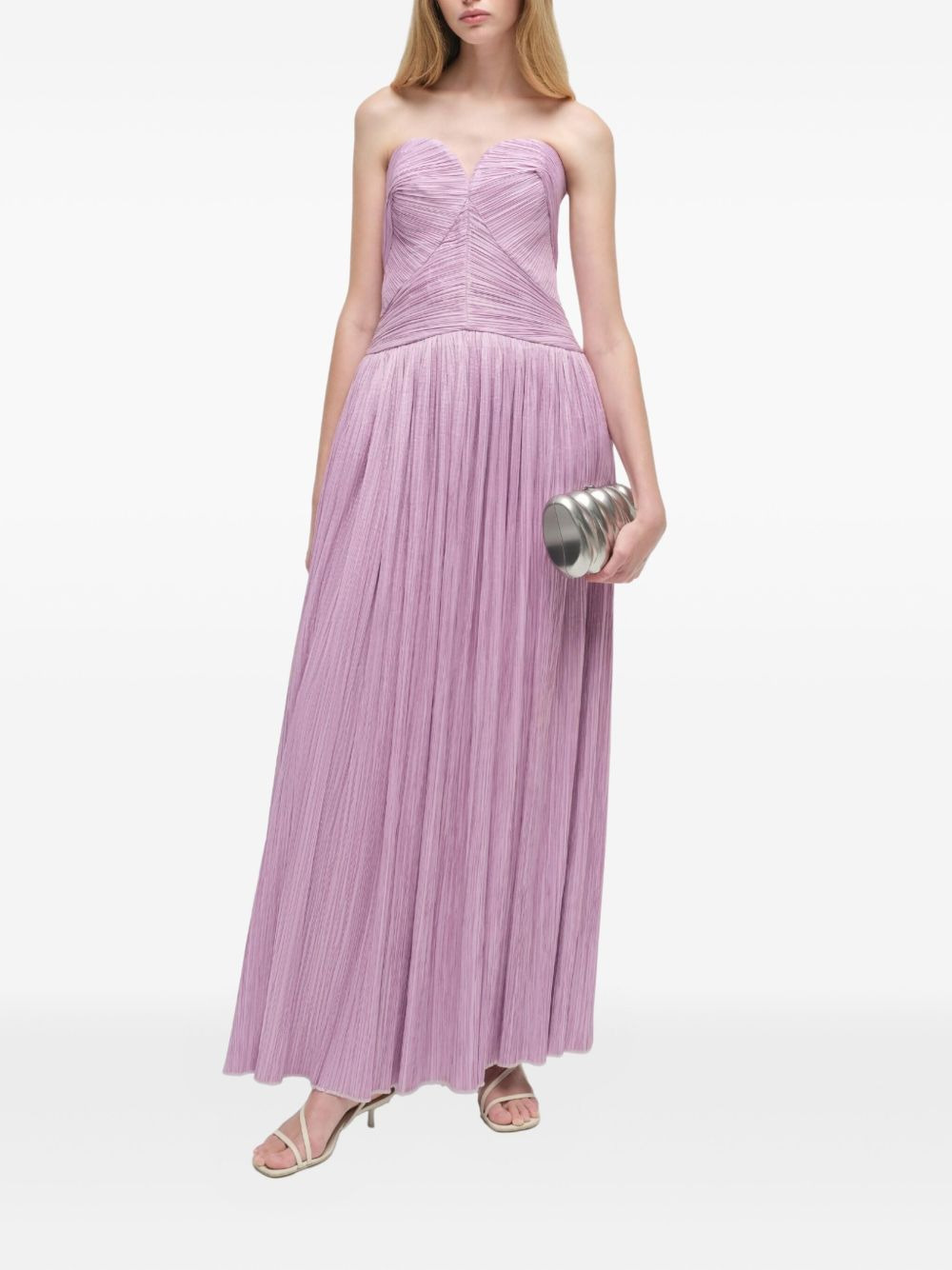 pleated strapless midi party gown - 2