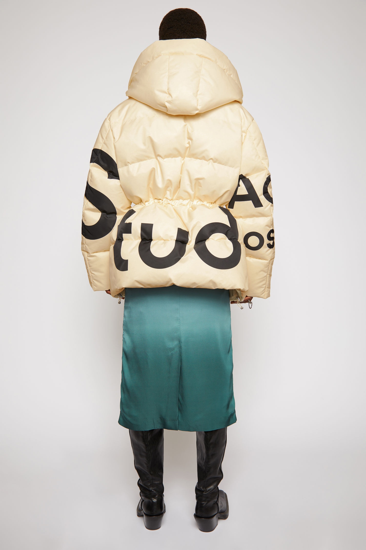 Logo-print puffer coat cream beige - 4