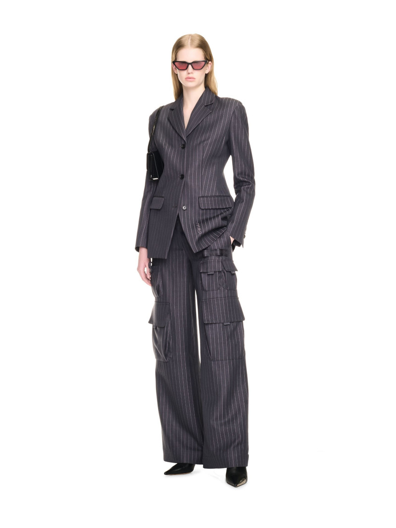 Off-White Grey Pinstripe Fitted Jacket outlook
