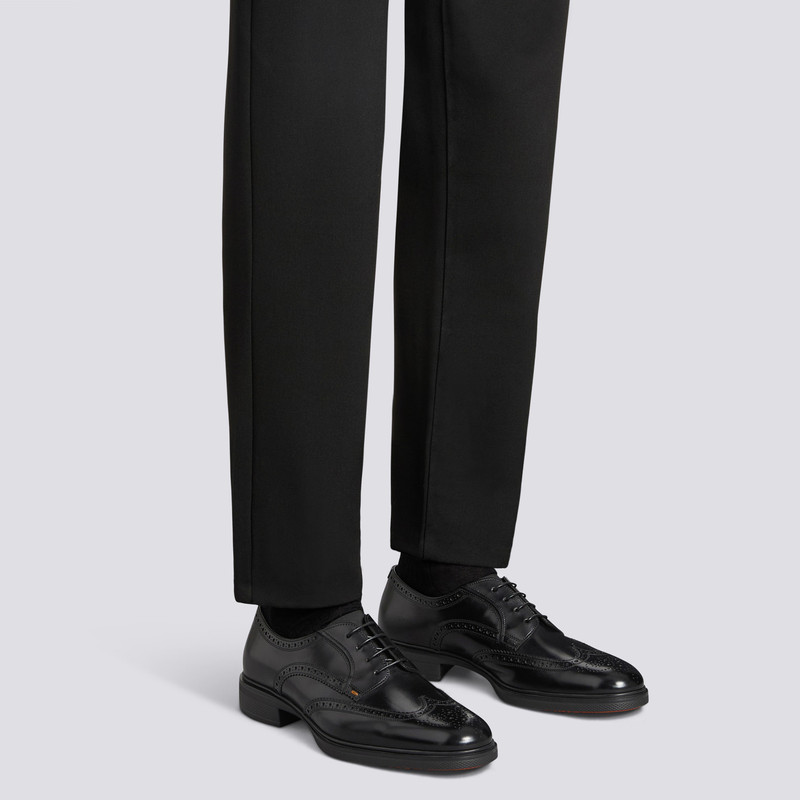 Santoni Men's black leather Easy brogue lace-up outlook
