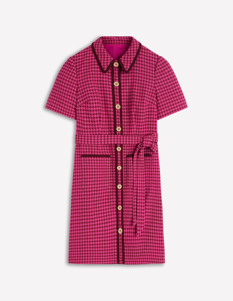 Loren Trim Short Dress-Red & Pink Dogtooth 1