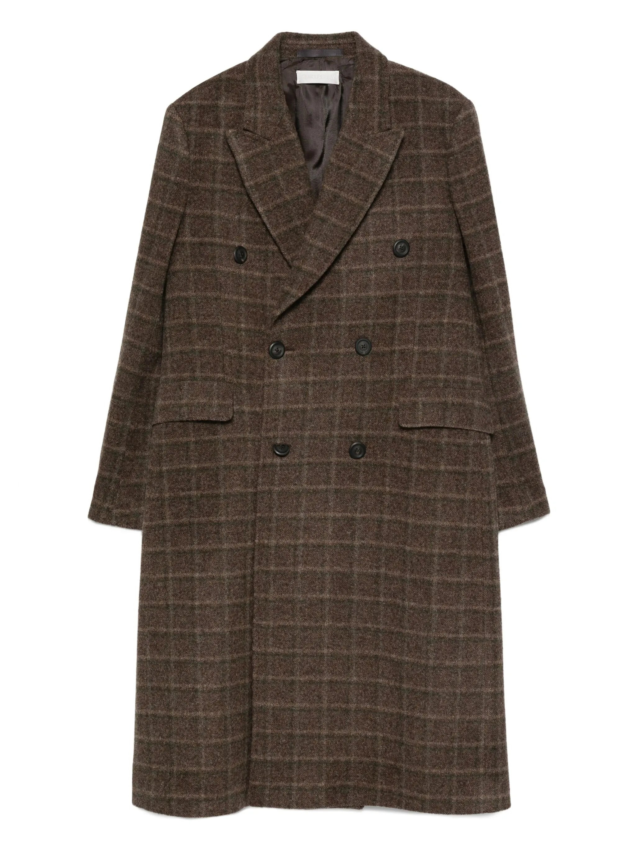 checked double-breasted coat - 1