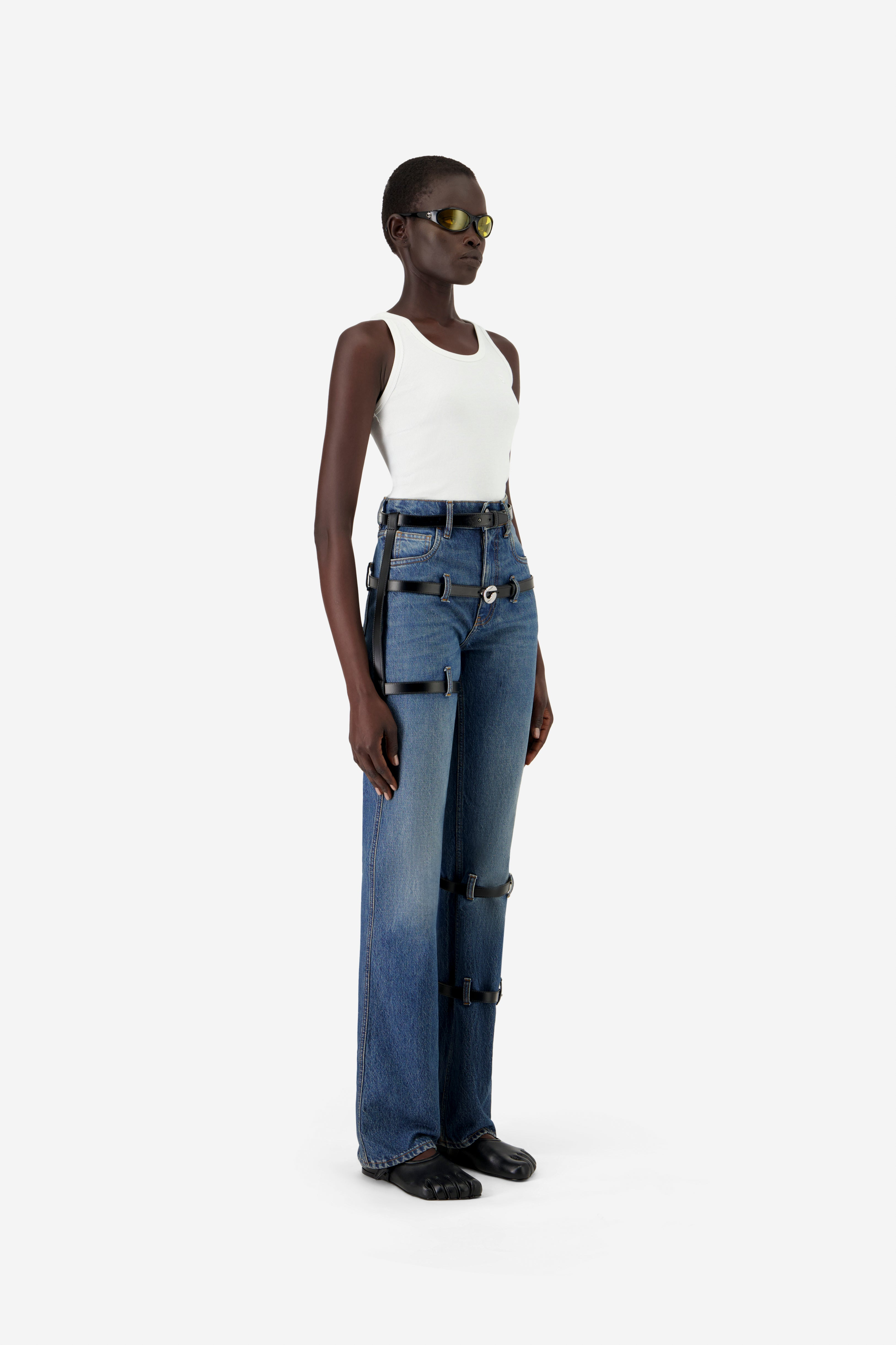 Multi Belt Denim Pants - 5