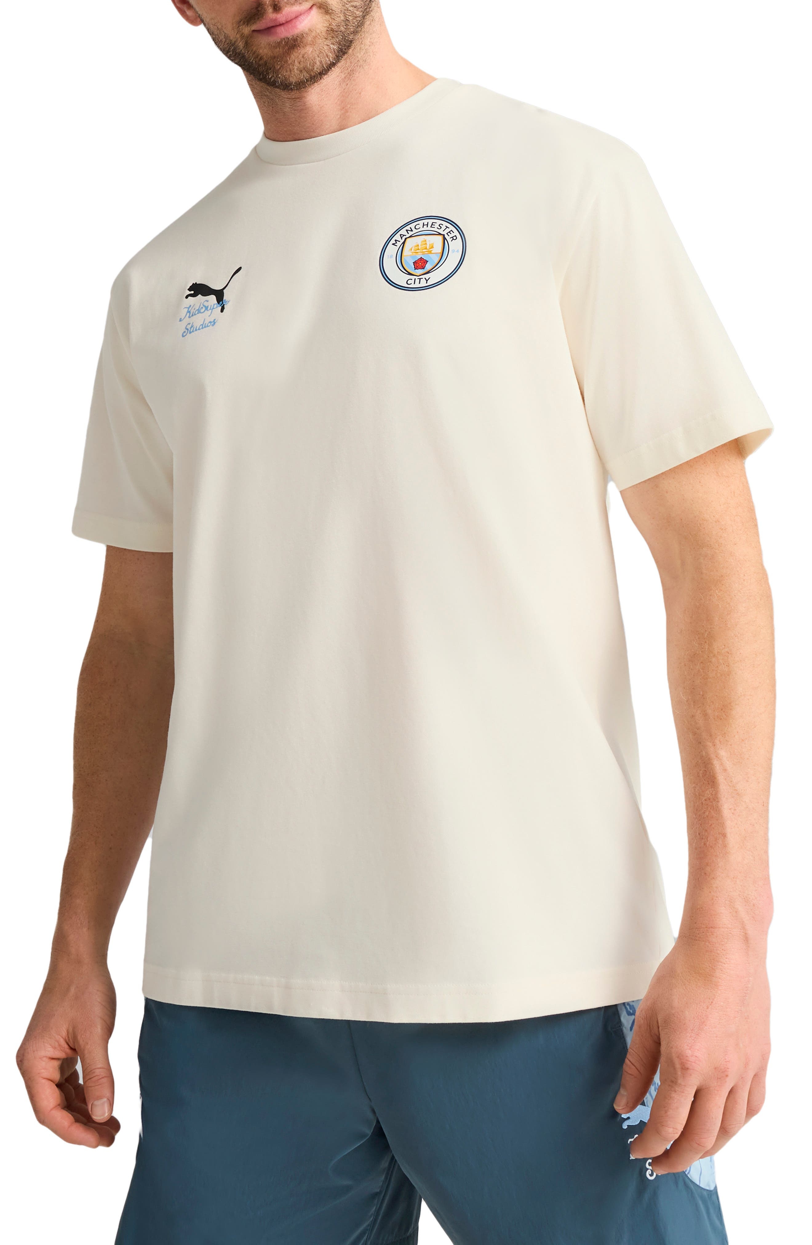PUMA x KidSuper MCFC Cotton Graphic T-Shirt in Warm White-Puma Black at Nordstrom - 1
