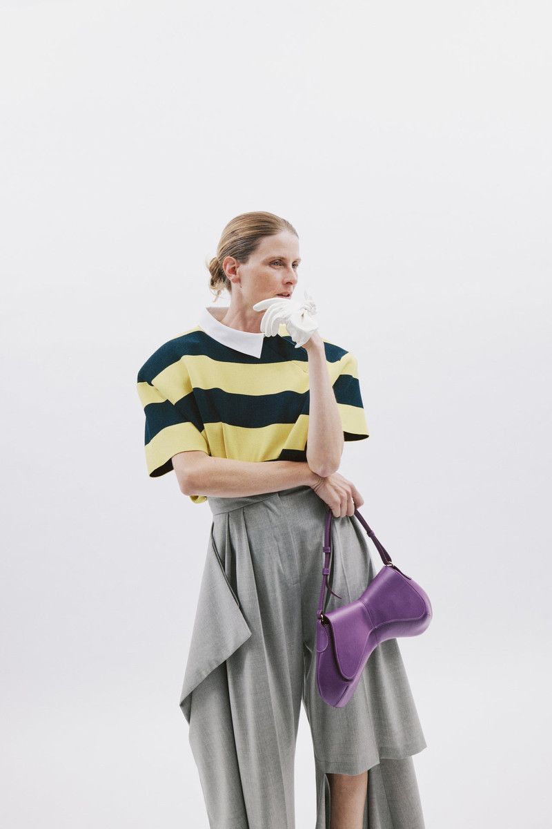 KNITTED RUGBY TOP YELLOW NAVY STRIPED 2