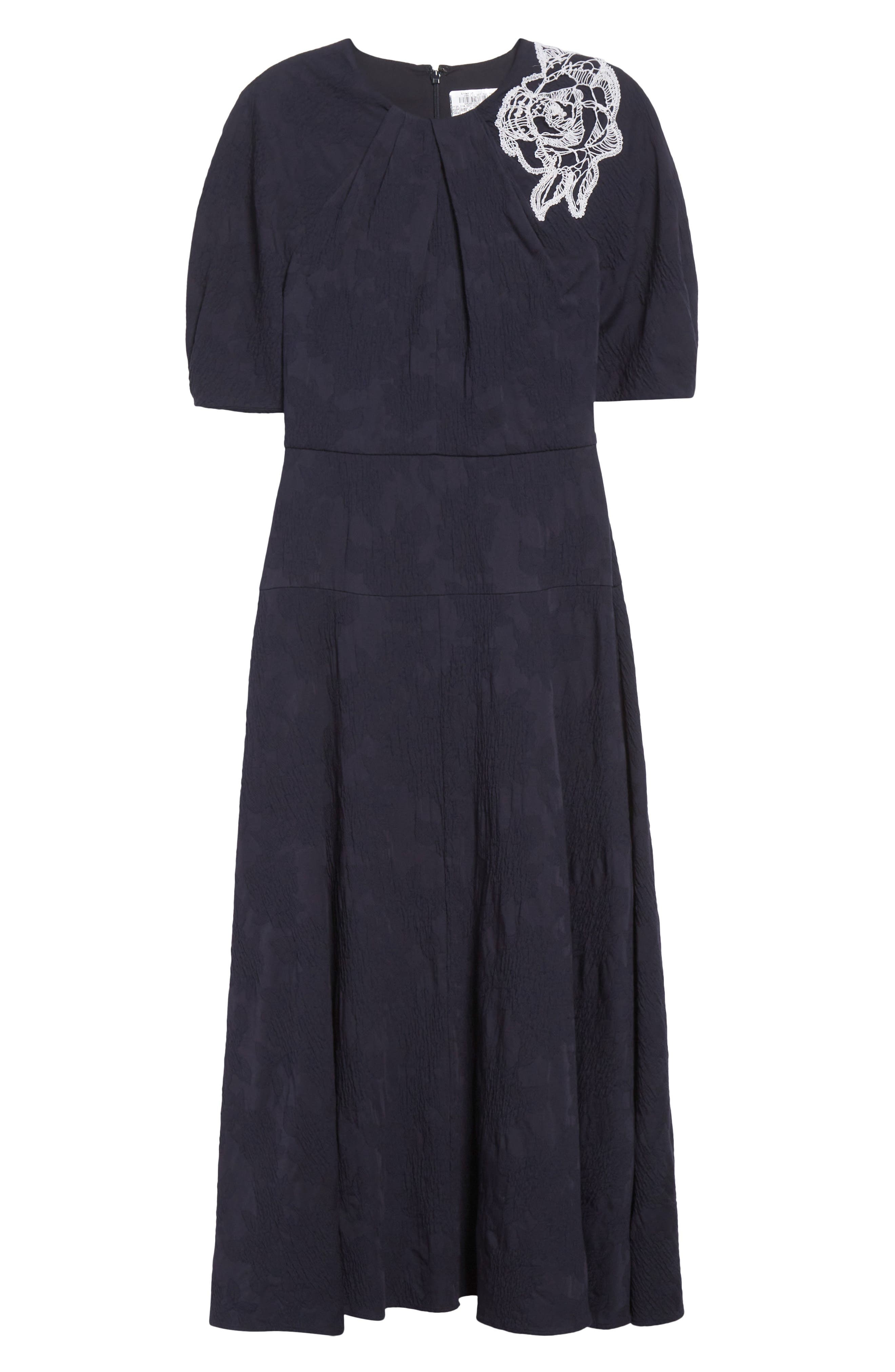 Erdem Floral Jacquard Short Sleeve Midi Dress in Midnight Blue at Nordstrom - 5