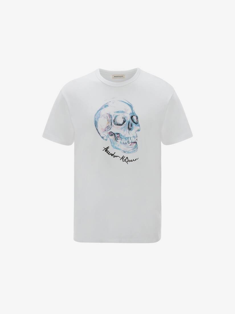 Watercolour Skull T-shirt in White - 1