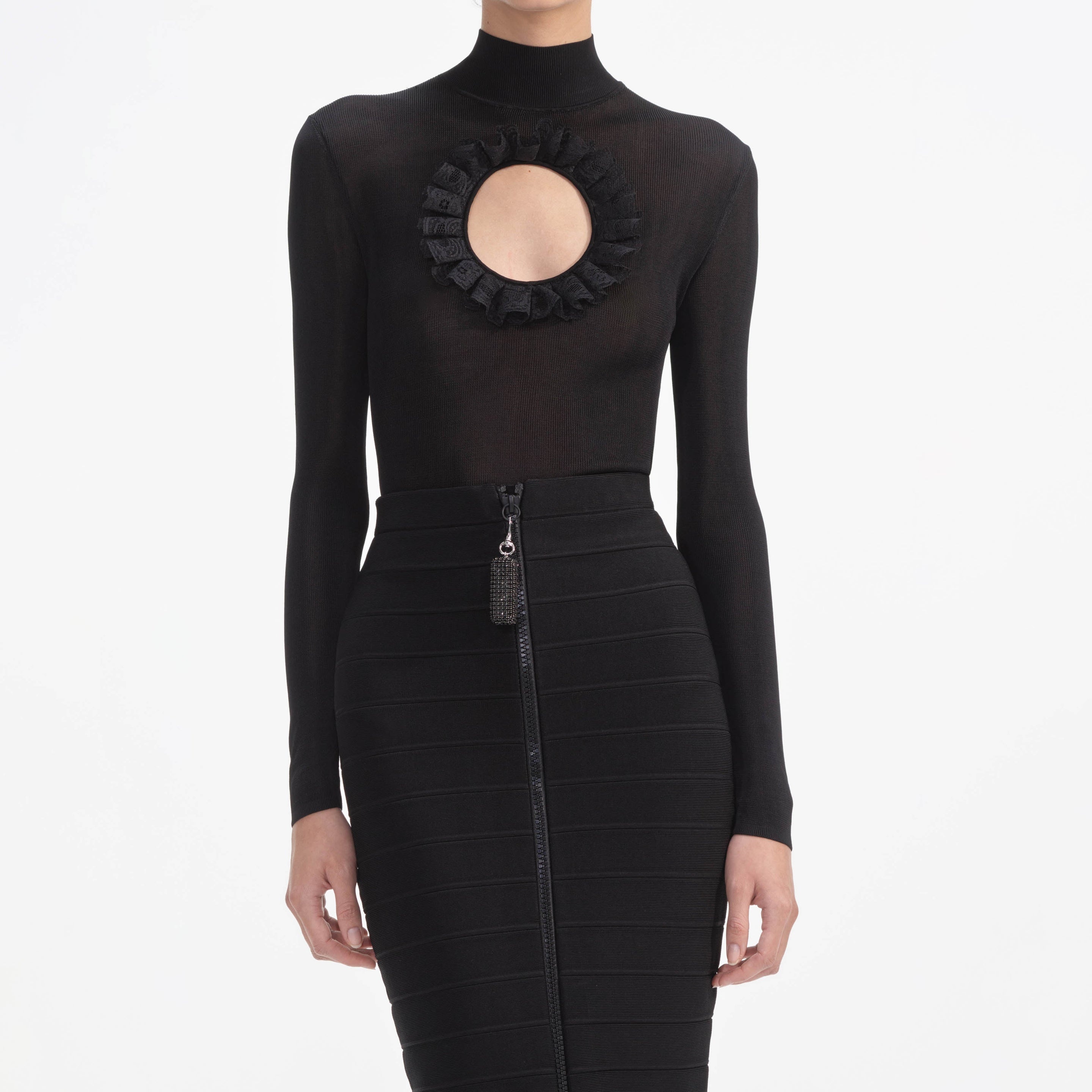 Black Knit Cut Out Bodysuit - 4