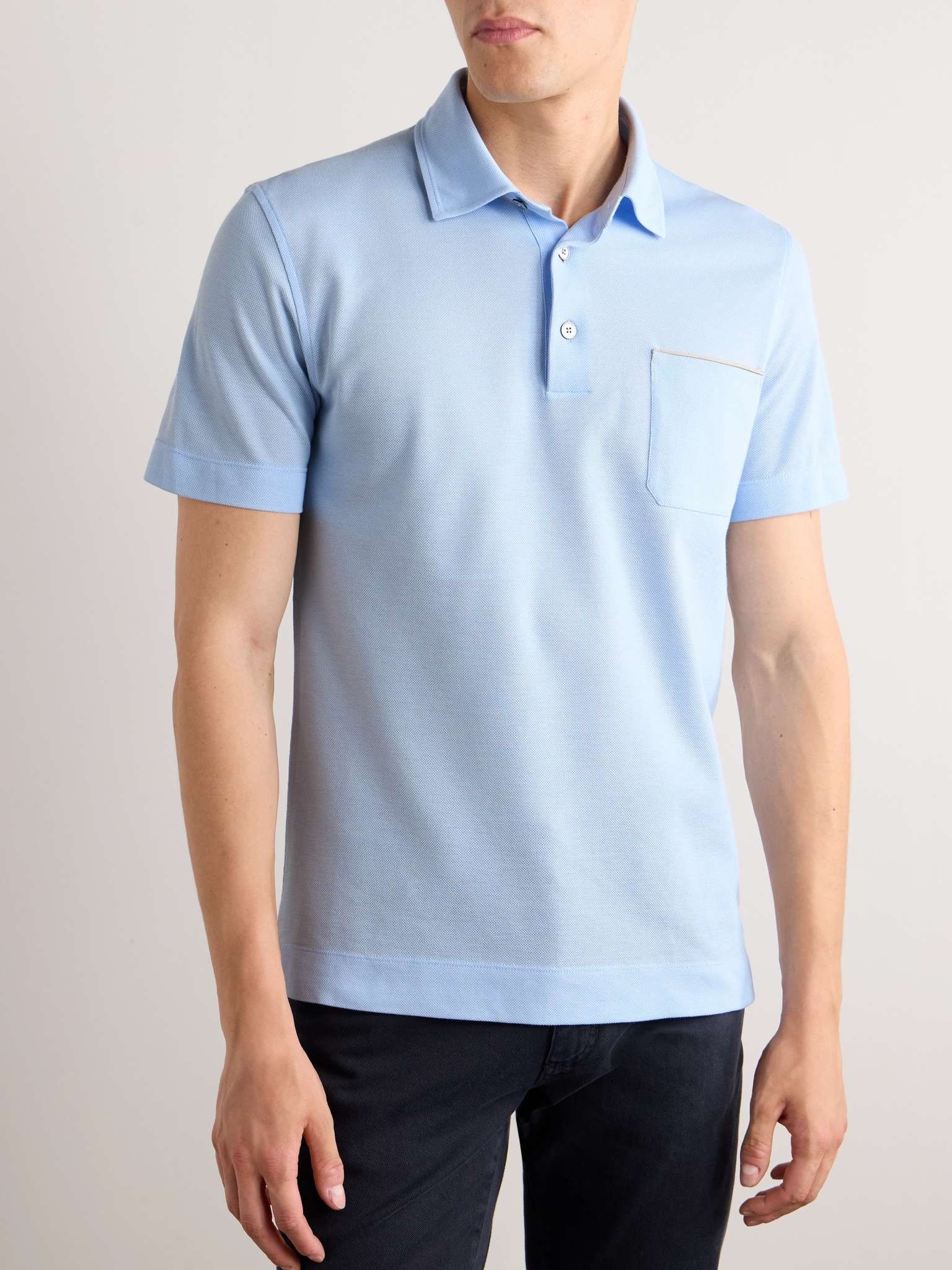 Slim-Fit Leather-Trimmed Cotton-Piqué Polo Shirt - 4