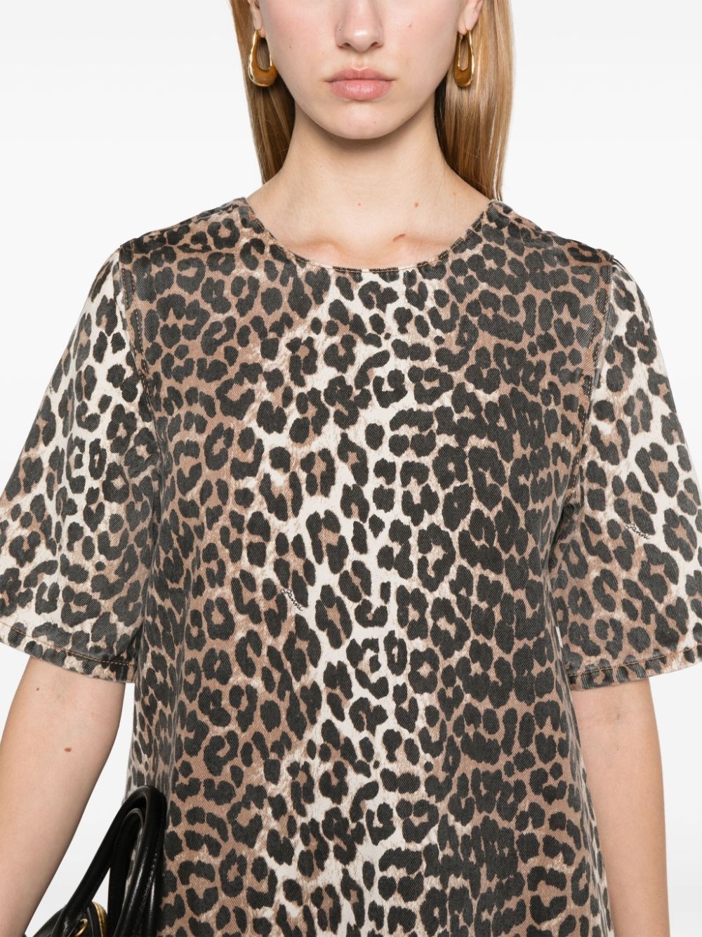 leopard-print denim mini dress - 5