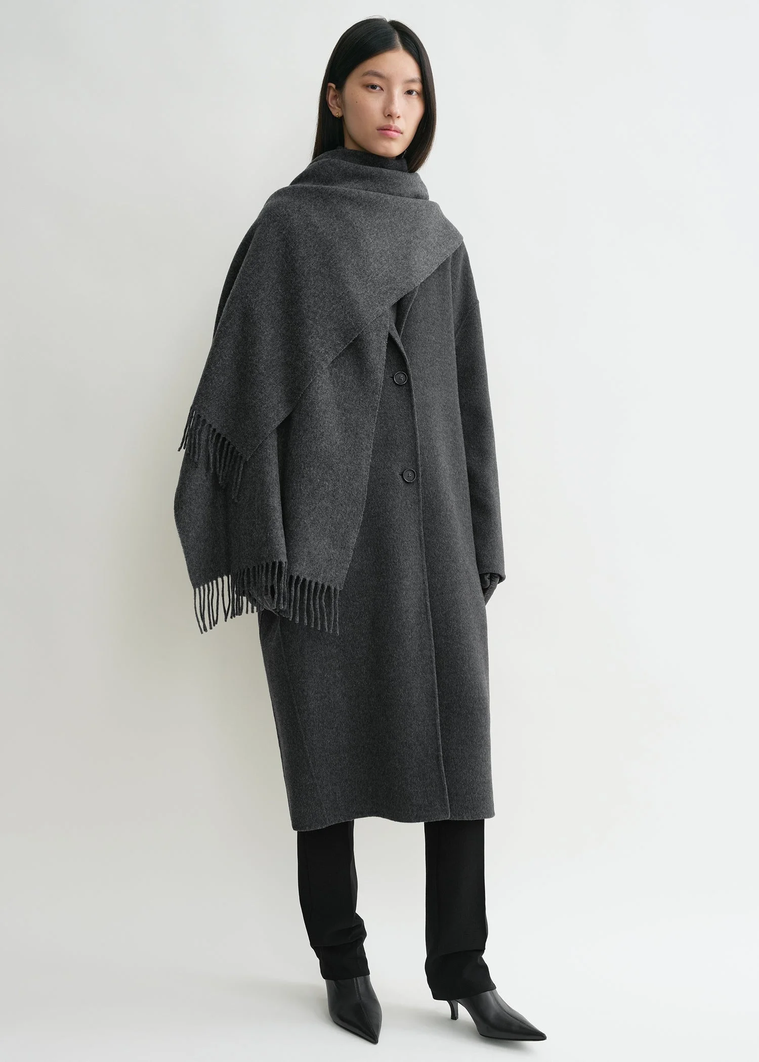 Classic wool scarf dark grey mélange - 1