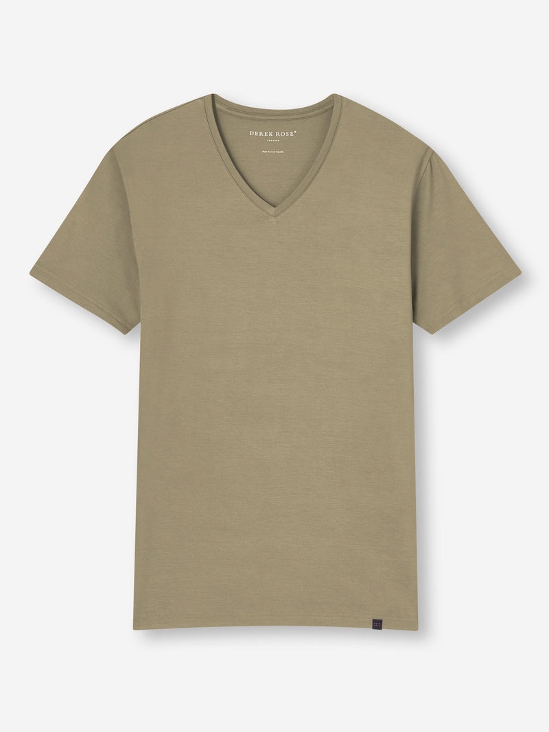 Men's V-Neck T-Shirt Basel Micro Modal Stretch Khaki - 1