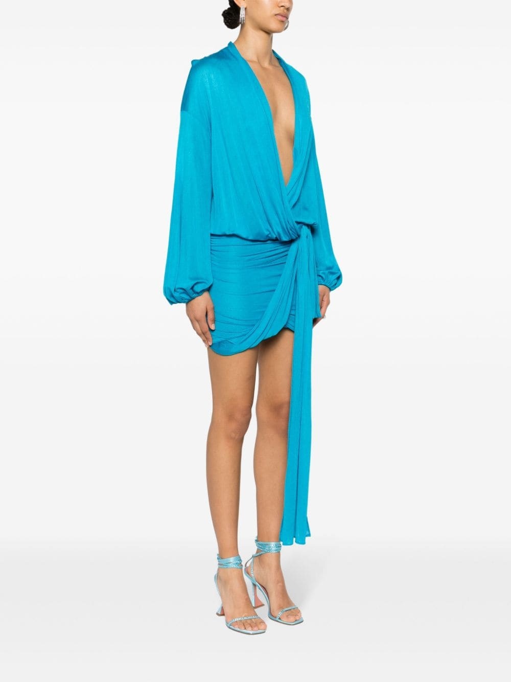 draped V-neck mini dress - 3