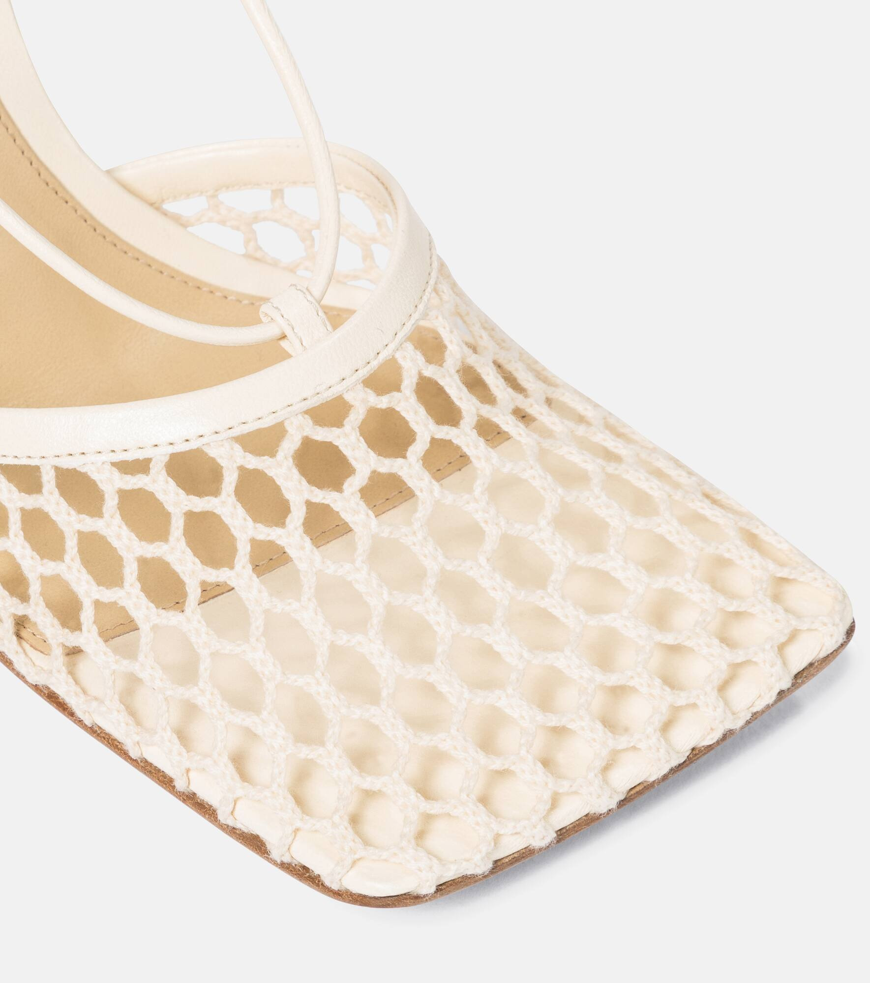 Stretch leather-trimmed mesh pumps - 6