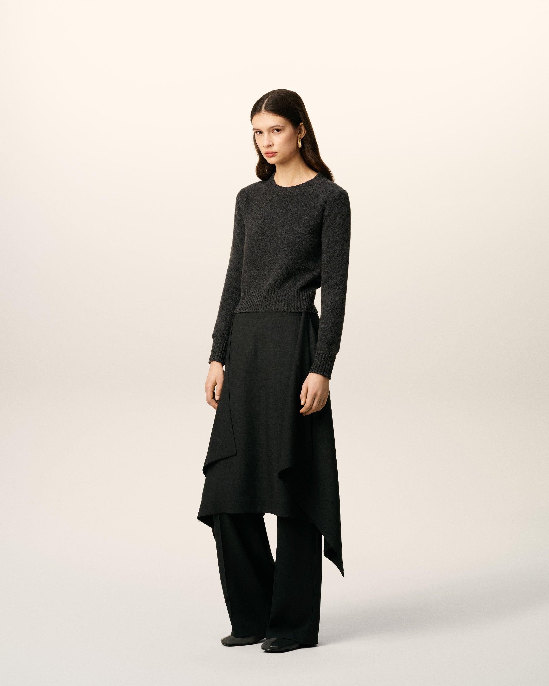 BLACK WOOL SKIRT TROUSERS - 6