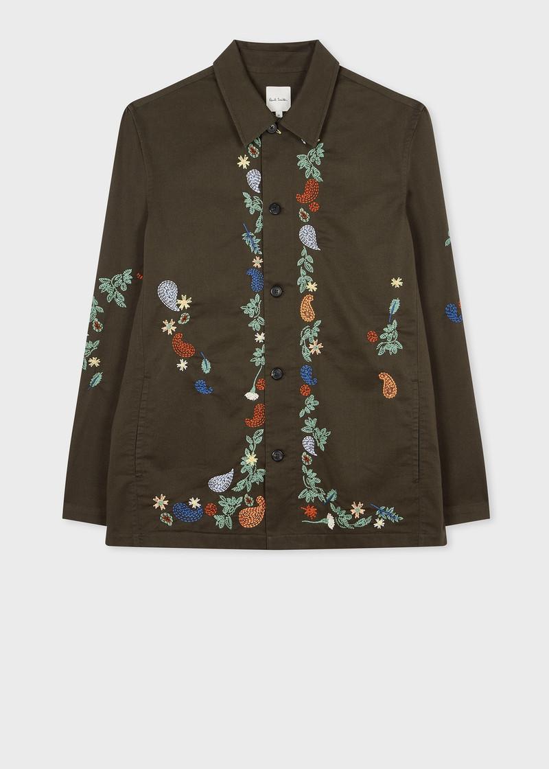 Dark Green Embroidered Paisley Overshirt 1