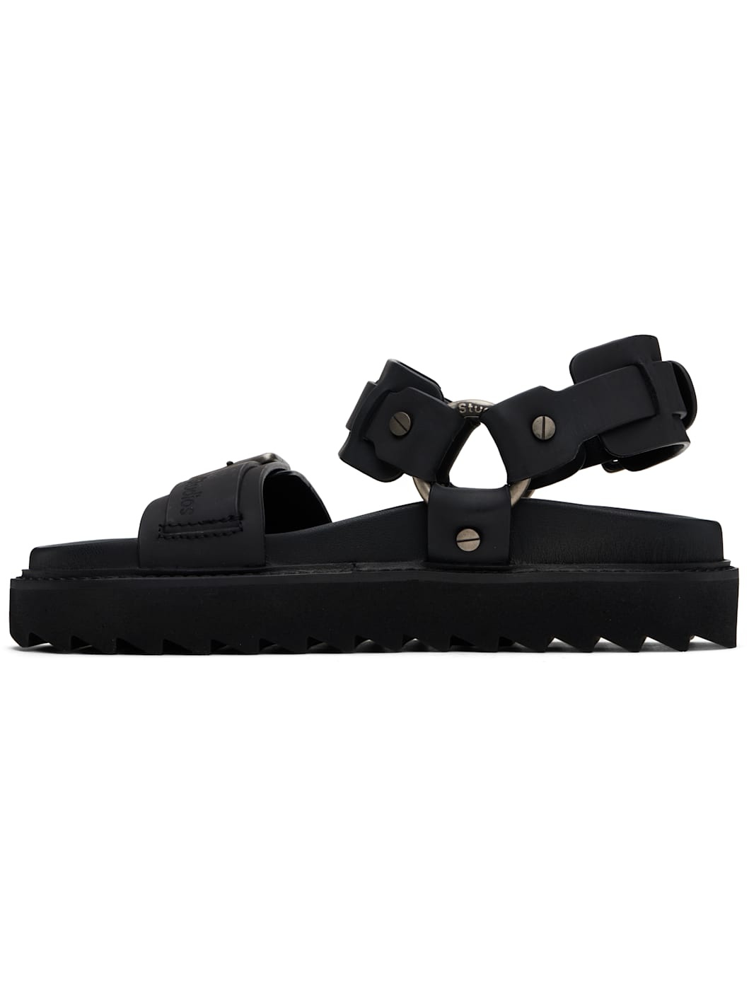 Black Leather Buckle Sandals - 3