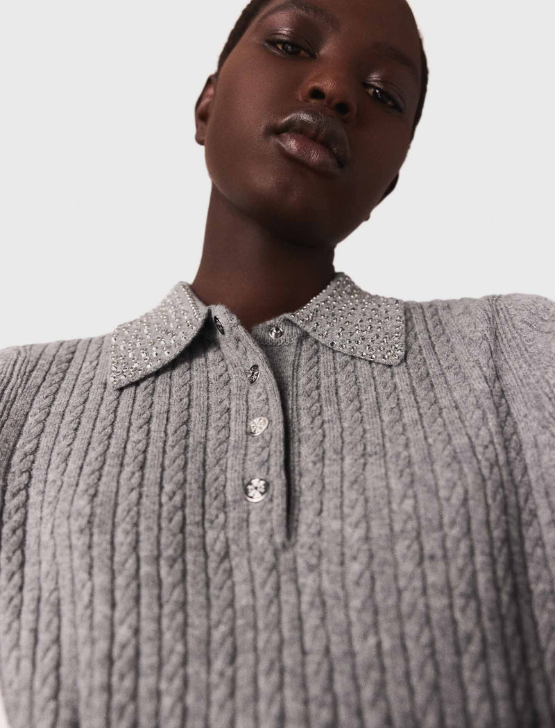Wool polo shirt with rhinestone collar 6