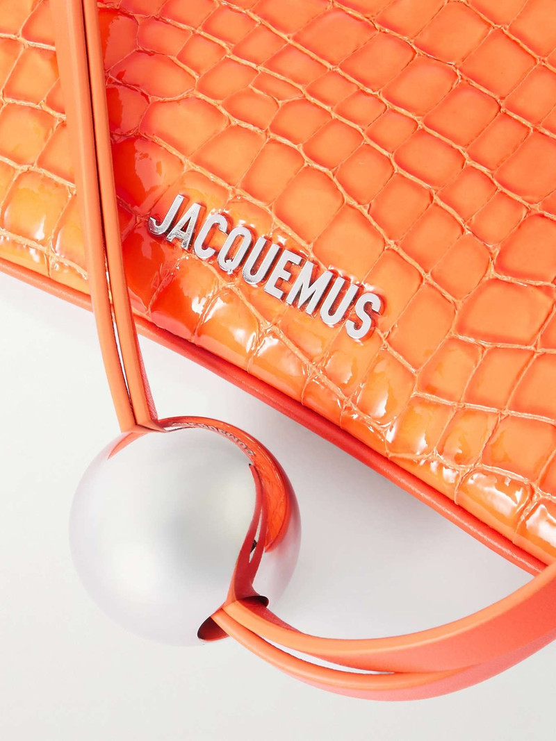 Le Bisou Perle embellished leather-trimmed croc-effect glossed-shell shoulder bag Orange 4