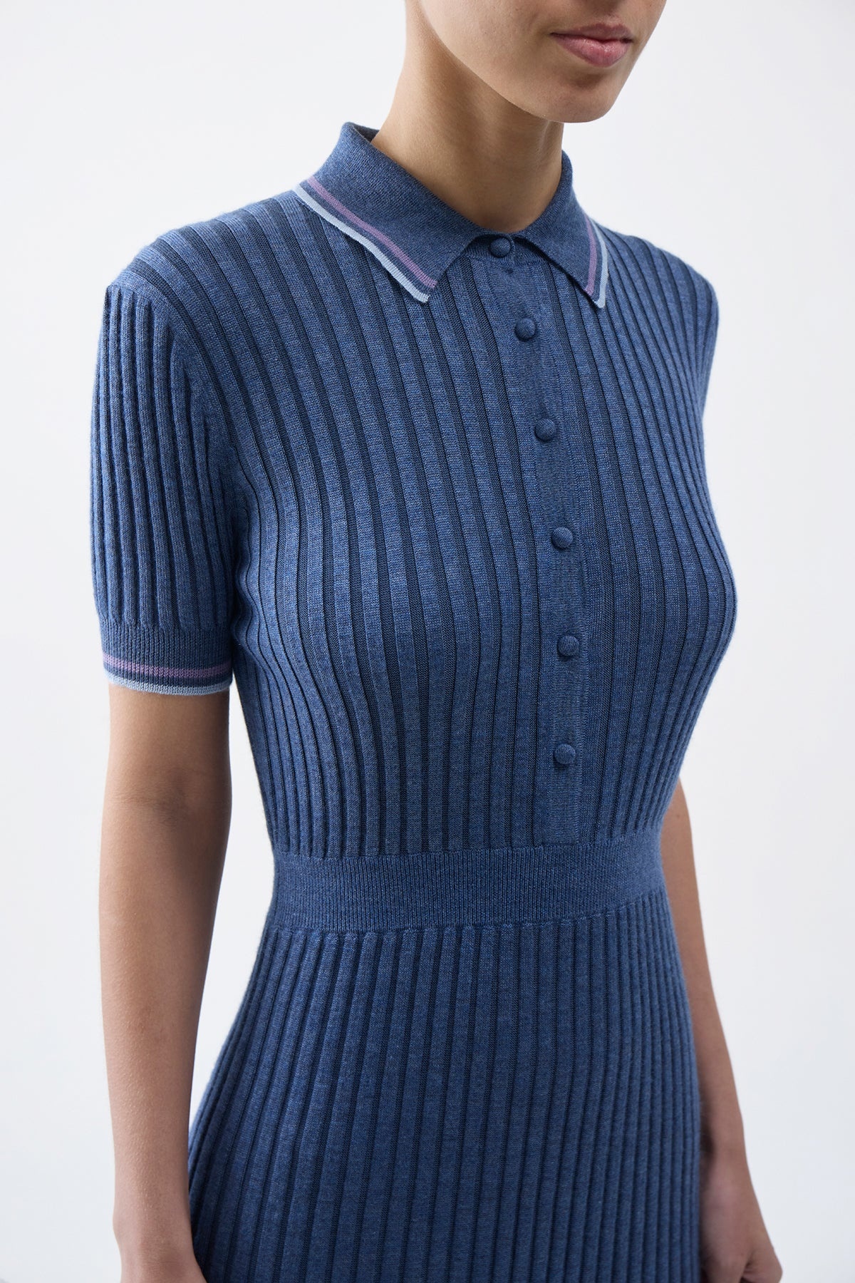 Eyot Knit Dress in Denim Blue Cashmere Silk - 5