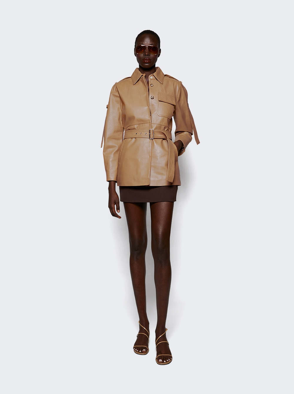 Belted Boxy Leather Jacket Butter - 2