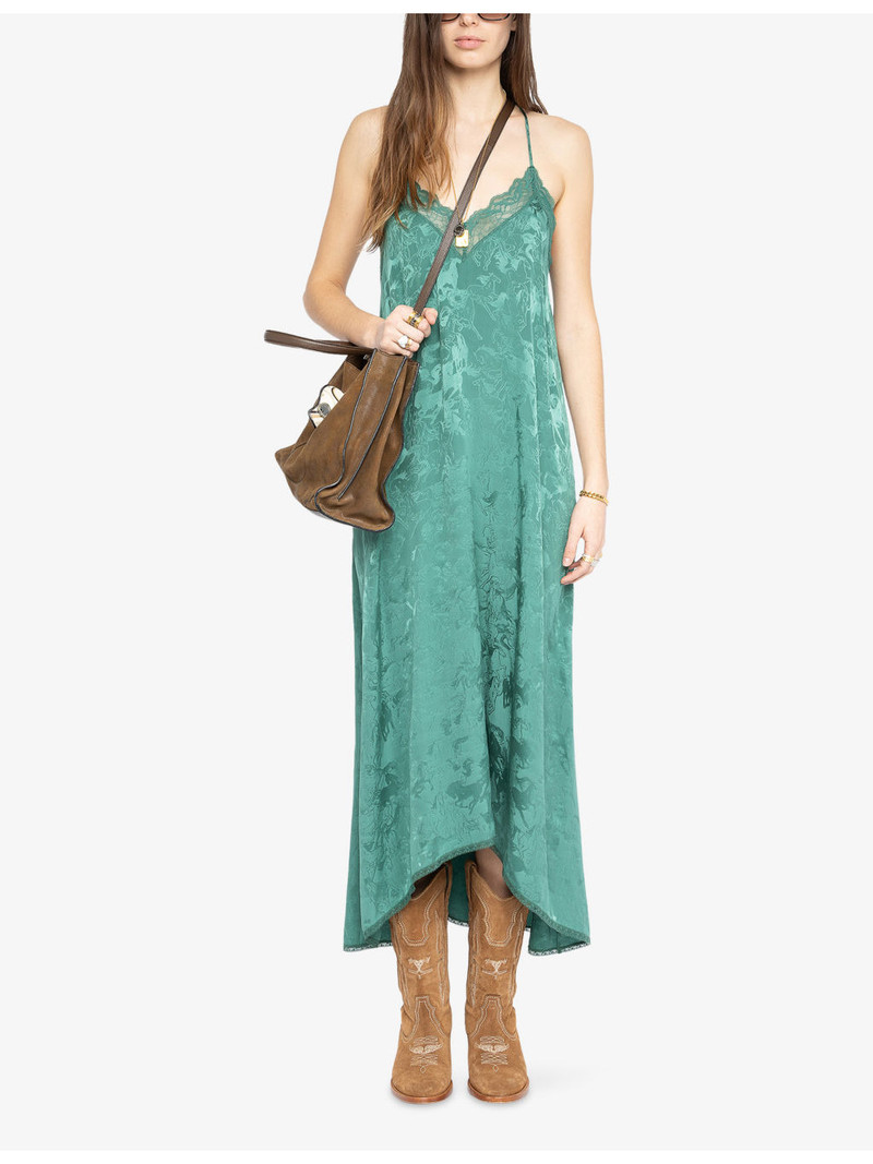 Zadig & Voltaire Risty Lace-Trim Horse-Print Jacquard Silk Midi Dress outlook