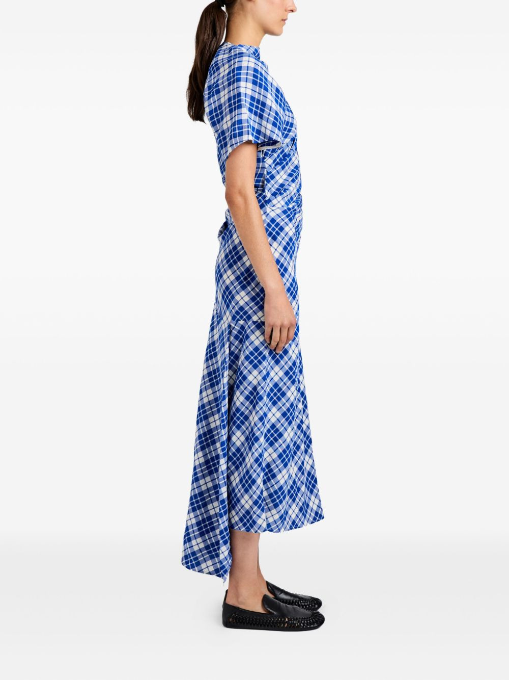 Hallie asymmetric-neckline plaid dress - 3