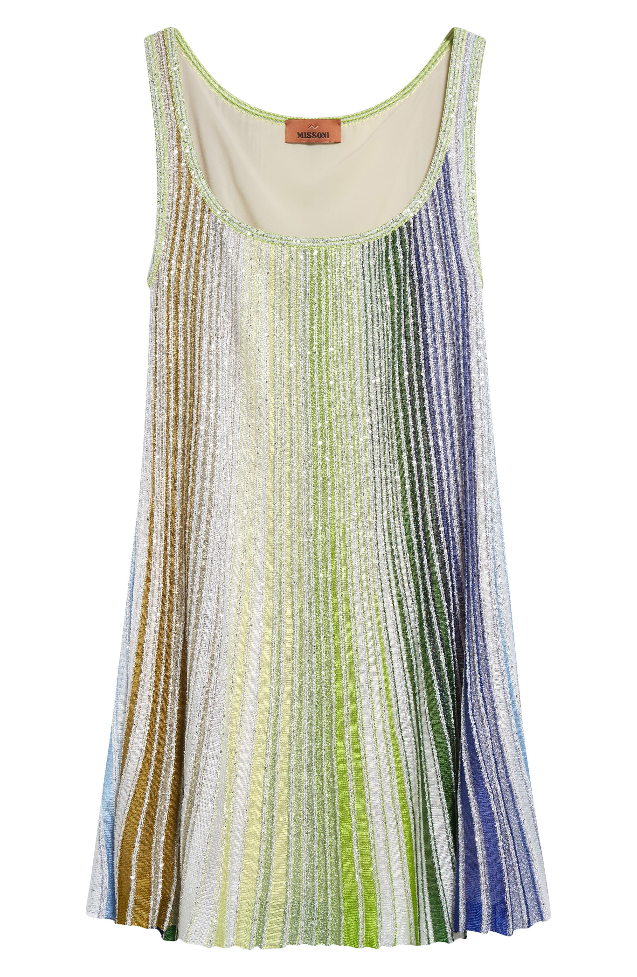 Missoni Sequin Lamé Stripe Plissé Minidress in Green/White/Blue at Nordstrom - 5