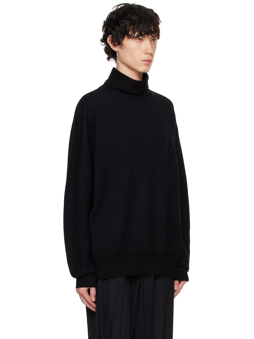Black Wool Smooth Knit Turtleneck - 2